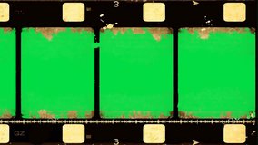 Green screen loop footage of old negative film strip frame. Slow animated from left to right horizontally. Good to use in your videos and projects. Chroma key background.