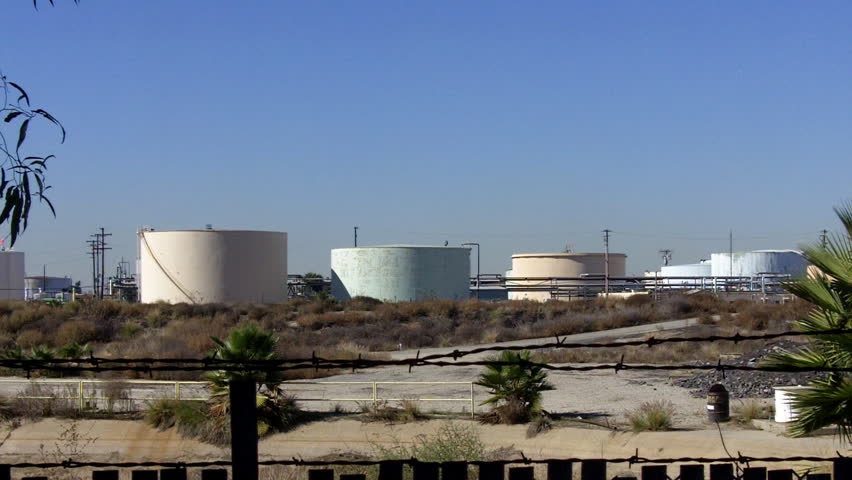 SANTA FE SPRINGS, CA - February 23, 2013: Aging oil storage tanks in an old