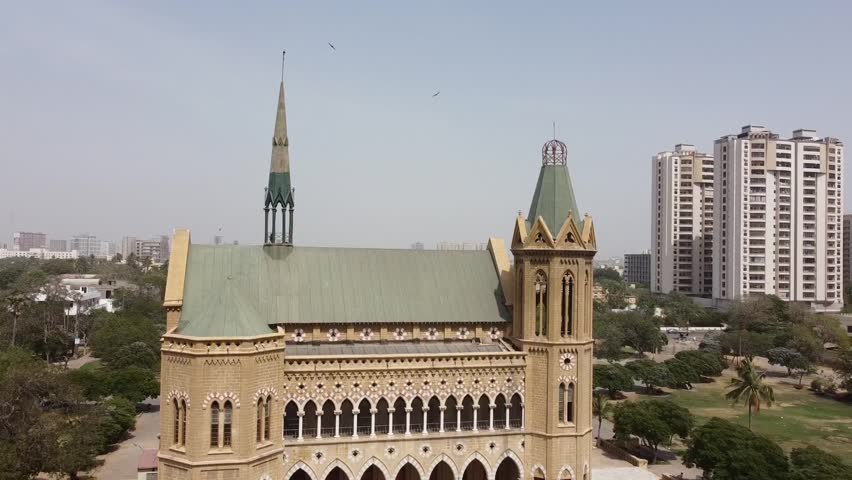 Karachi Frere Hall Building from the British Colonial Era Main Gate Entrance Side View on a Cloudy Day
