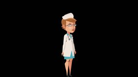 Cartoon Situations Luisa Pack 2. Nurse Doctor Woman Character Run Cycle Animation with Alpha Channel. Right, left and front side animated loop isolated set for Explainer video