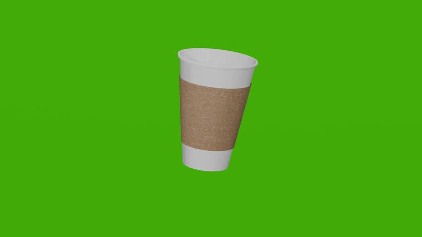 The coffee cup model rotates on the green screen