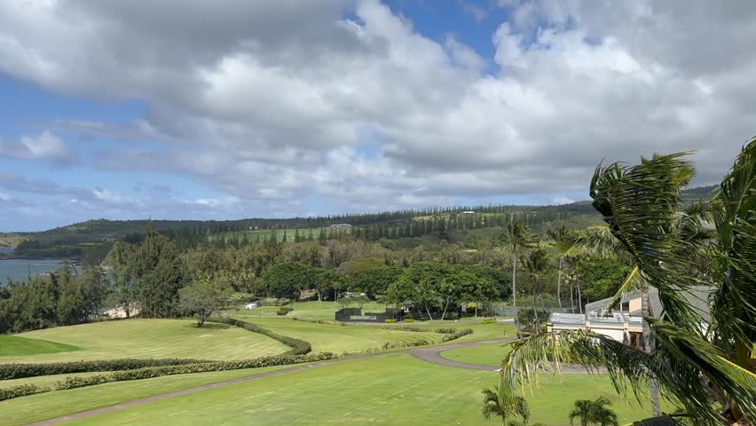 Scenic aerial panoramic vista of the Honokahua Bay on Maui, Hawaii
