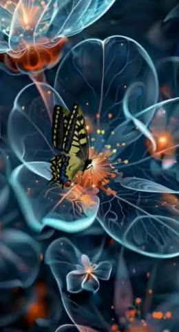 Butterflies perched on transparent flowers