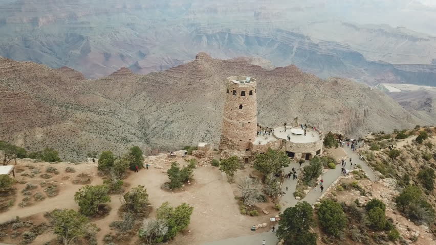 Watchtower at Desert View Overlook of the Grand Canyon National Park. (aerial photography)