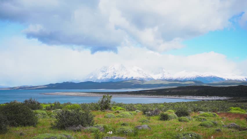 Beautiful shot of Lago Sarmiento lake viewpoint in Torres del Paine park in Chilean Patagonia.