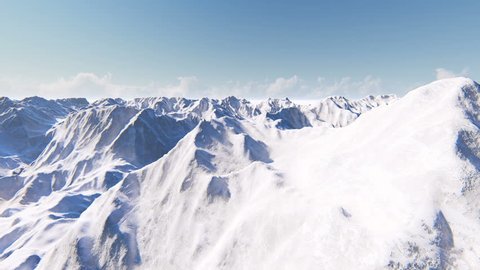 Flying over beautiful snow-covered mountains peak