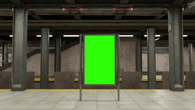 Empty billboard with a green screen for advertising on a subway station. 4k 3D animation  - Powered by Shutterstock - Get 15% off with code: PIKWIZARD15