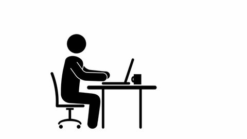 Pictogram man working at a computer receives an email