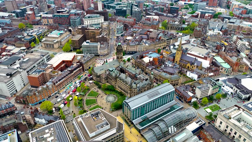 Aerial view of Sheffield, a city in the English county of South Yorkshire, UK