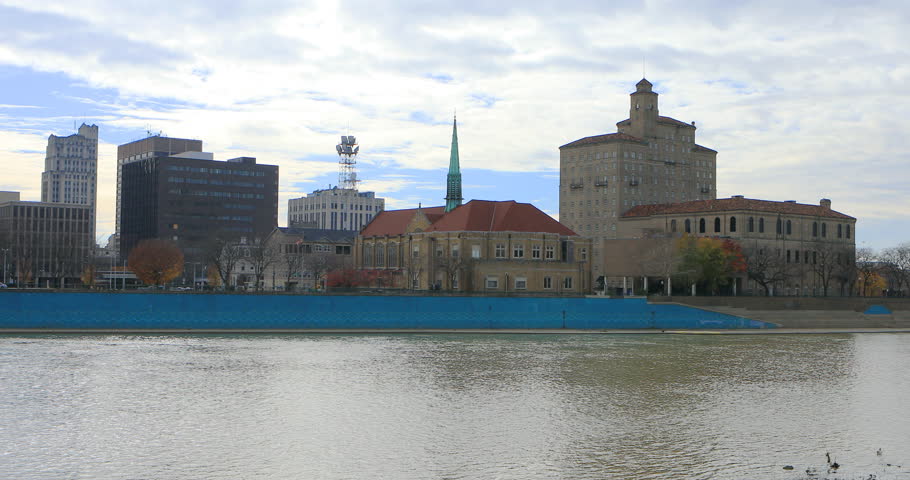 View of the Dayton, Ohio skyline 4K