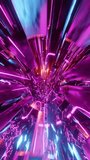 Flying through a circular tunnel with neon purple lights. Vertical looped video