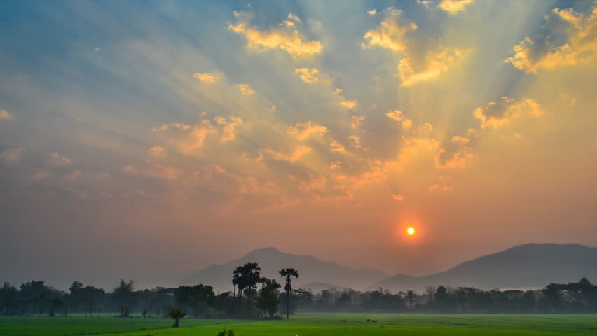 beautiful time lapse sunshine in countryside of thailand