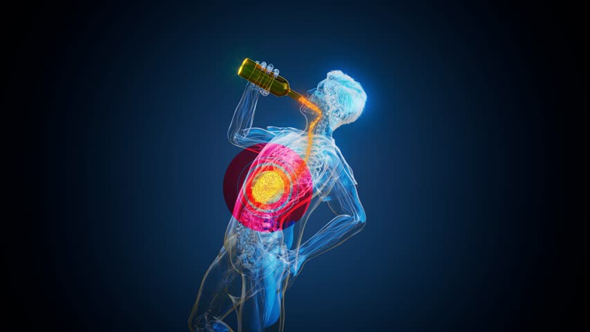 Conceptual 4K animation of a man drinking