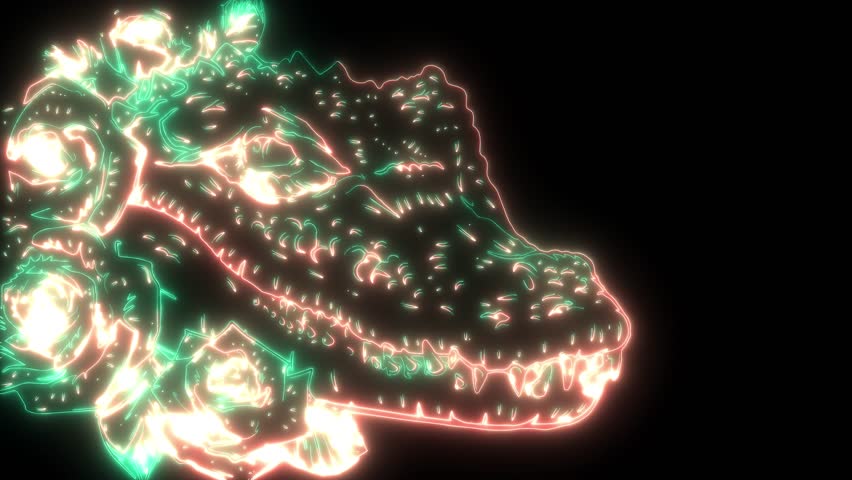neon animation of crocodile head with roses