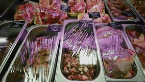 Fresh meat and chicken parts with price labels are on showcase in butcher store - Powered by Shutterstock - Get 15% off with code: PIKWIZARD15