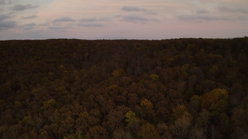 Dark moody sky with overcast clouds hang over Ozark National Forest of Arkansas