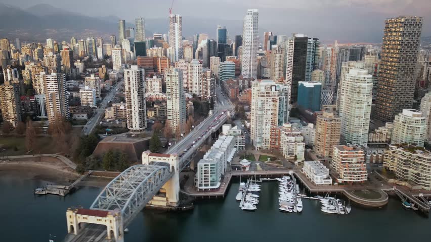 Aerial hyper lapse of the skyscrapers in Downtown of Vancouver, Canada