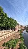 4k video of Girona with a river. Spanish tourism in Catalonia. concept of travel