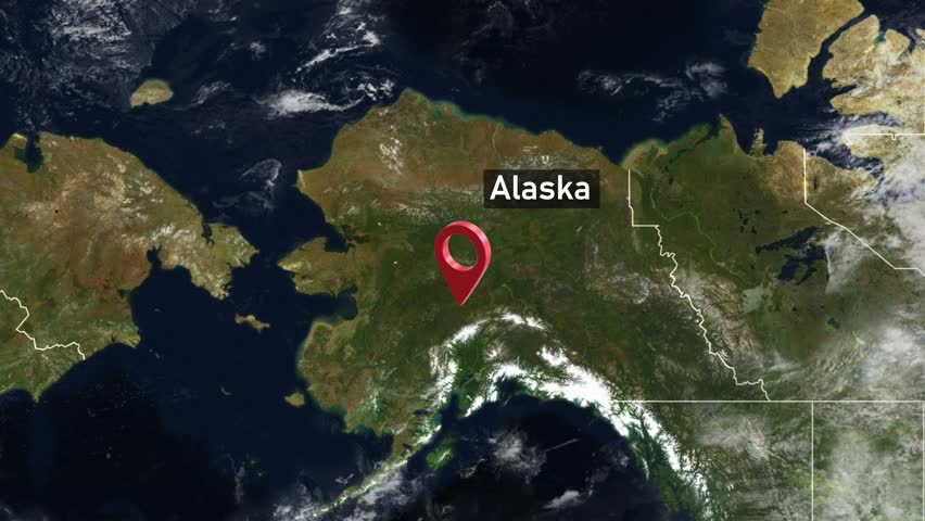 Alaska State Map Zoom (USA) from Space to Earth