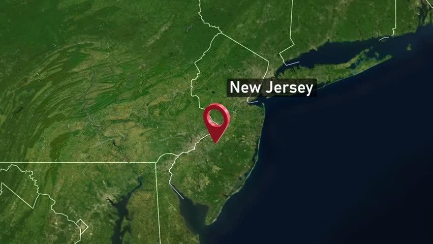 New Jersey State Map Zoom (USA) from Space to Earth