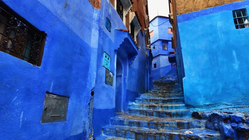 Blue city of Morocco, Chefchaouen after rain, beautiful touristic town Africa