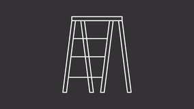 Animated ladder white icon. Folding step ladder line animation. Home maintenance tool. Repair equipment. Isolated illustration on dark background. Transition alpha video. Motion graphic