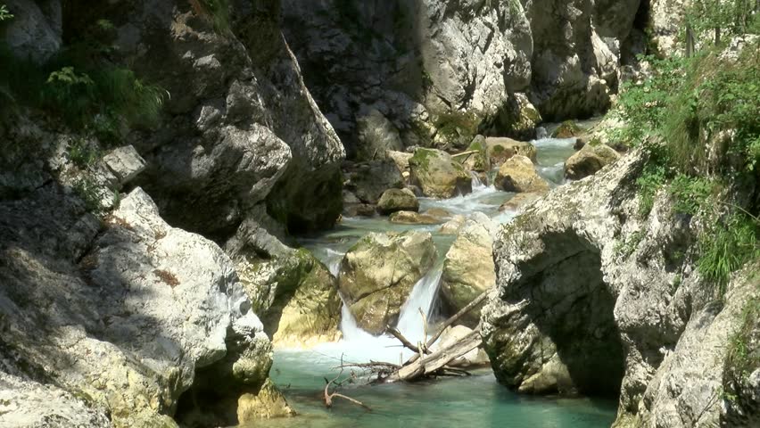 tolminka gorge in soca valley, tolmin, slovenia, static wide shot of natural landmark