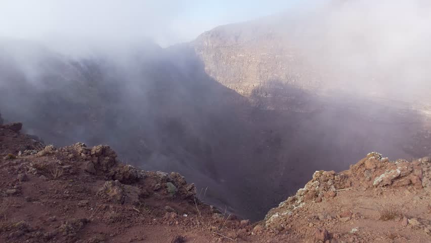 Smoke Emission From Crater Of Mount Vesuvius In Campania, Italy. closeup shot