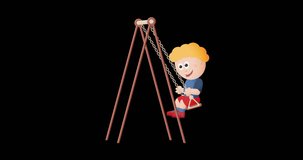 Lighthaired boy of European ethnicity on a swing, collage cartoon style animated loop