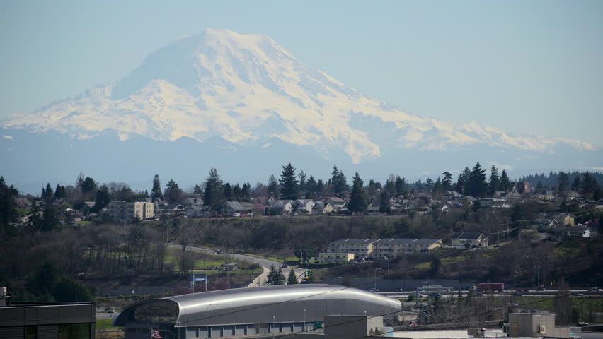 I5 Freeway in Tacoma Washington with Mt Rainier Background