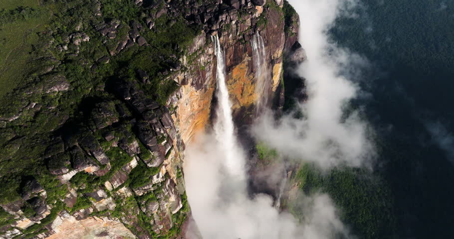 Auyan-tepui Mountain With Angel Falls In Canaima National Park, Venezuela. - aerial shot