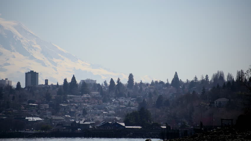 Tacoma Washington Waterfront with Mount Rainier Background