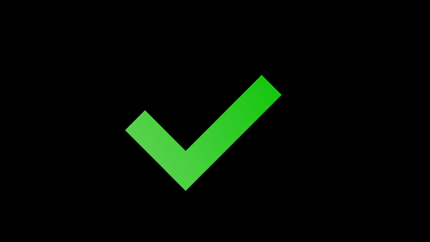 Modern green check mark icon animation on a black background. Correct or right choice icon. Yes sign. Correct vote icon on black background. Motion graphics. 3D Illustration