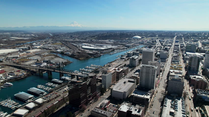 City of Tacoma Aerial View of Mount Rainier in the Distance
