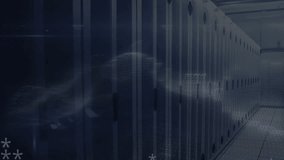 Animation of data processing and arrows over server room. Global technology and digital interface concept digitally generated video. - Powered by Shutterstock - Get 15% off with code: PIKWIZARD15