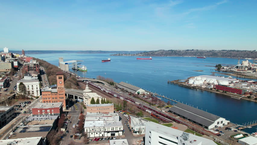 Port of Tacoma Aerial View Above the City