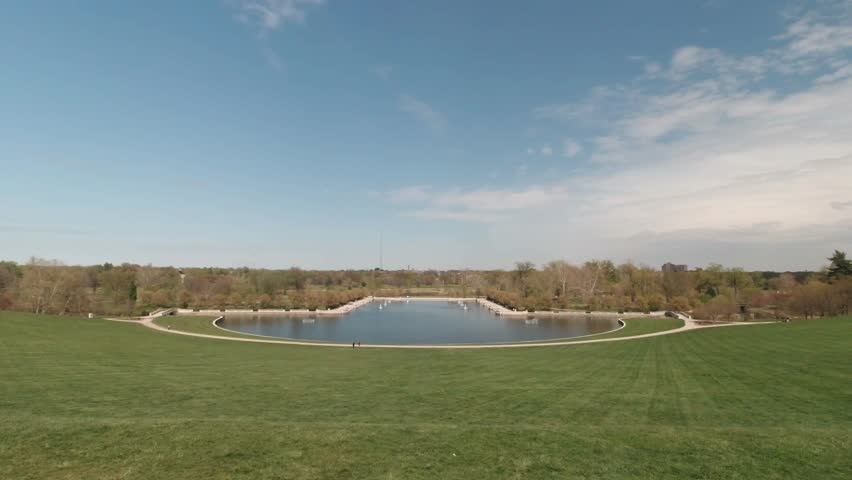 Art Hill Overlooking Emerson Grand Basin Fountains and Forest Park in St Louis, Missouri, USA.