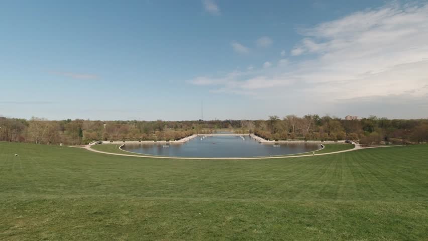 Art Hill Overlooking Emerson Grand Basin Fountains and Forest Park in St Louis, Missouri, USA.