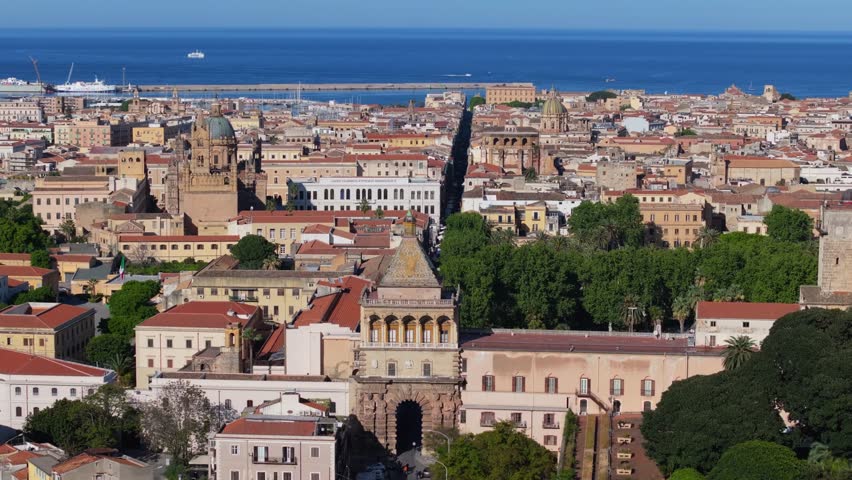 Drone Flies Above Porta Nuovo to Reveal Cassaro, Via Vittorio Emanuele in Sicily