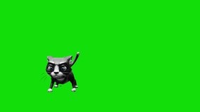3D character animation of a cute black cartoon cat in a focused idle pose against a green screen background. Perfect for visual effects and green screen compositing projects