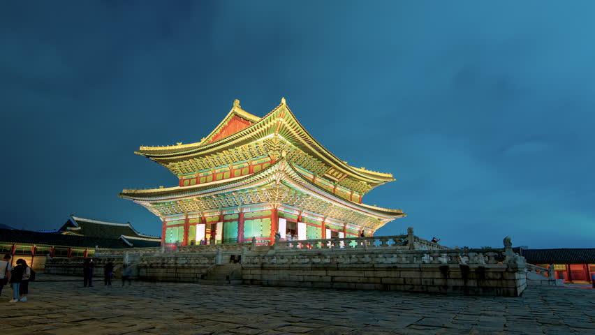 4k Hyper lapse in Gyeongbokgung Palace Seoul City South Korea and beautiful night sky