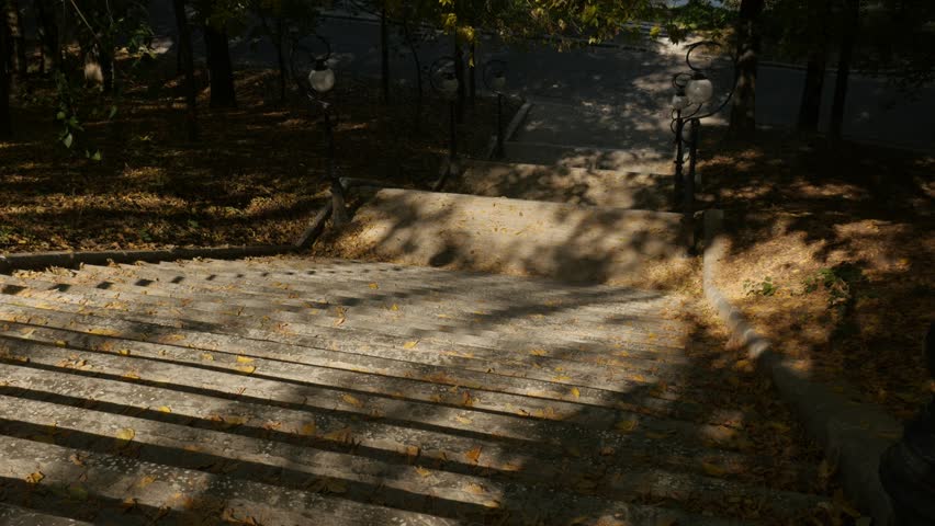 Colorful park with stone stairway 3840X2160 UltraHD footage - Morning sun in Romanian city of Craiova 4K 2160p 30fps UHD video