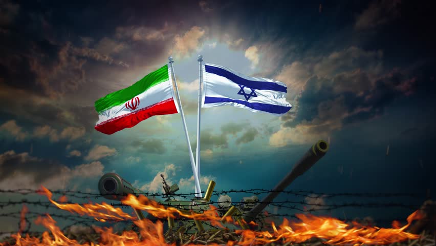 Israel and Iran Flag Political Crisis Fire War