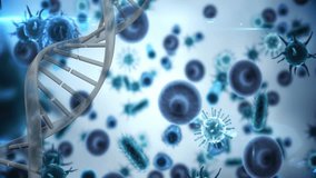 Animation of dna strand over virus cells on blue background. Global pandemic, healthcare, science and digital interface concept digitally generated video. - Powered by Shutterstock - Get 15% off with code: PIKWIZARD15