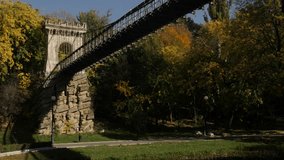 Suspension bridge in the park 3840X2160 UltraHD footage - Romanian city of Craiova by October 4K 2160p 30fps UHD video