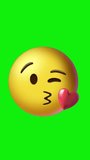 Kissing Emoji Green Screen Chroma Key. Kiss reaction green screen.4k video 