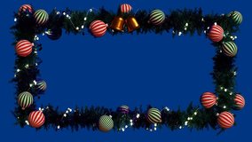 christmas wreath background with fir branches and colorful light bulb ornament frame on blue screen 3D rendering - Powered by Shutterstock - Get 15% off with code: PIKWIZARD15
