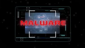 Animation of malware text over data processing on black background. Global technology, computing, online security and digital interface concept digitally generated video. - Powered by Shutterstock - Get 15% off with code: PIKWIZARD15