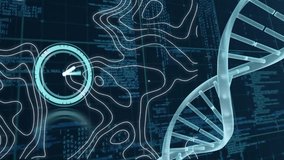 Animation of dna strand with moving clock and white lines over data processing on black background. Global technology, computing and digital interface concept digitally generated video. - Powered by Shutterstock - Get 15% off with code: PIKWIZARD15