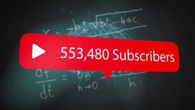 Animation of subscribers with growing number over digital brain and equations on black background. Global technology, social media and digital interface concept digitally generated video. - Powered by Shutterstock - Get 15% off with code: PIKWIZARD15